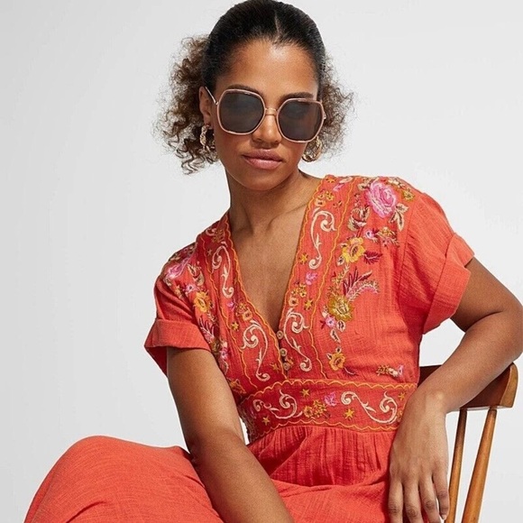 NWT FREE PEOPLE Maisley Embroidered Boho Maxi Dress Burnt Orange Small - Picture 10 of 10